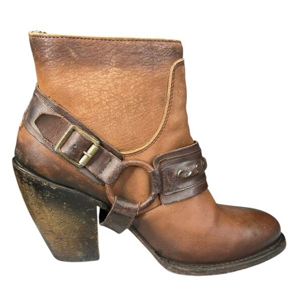 Freebird By Steven Phlow Brown Distressed Harness Western Ankle Boot Size US 6 - Picture 4 of 12